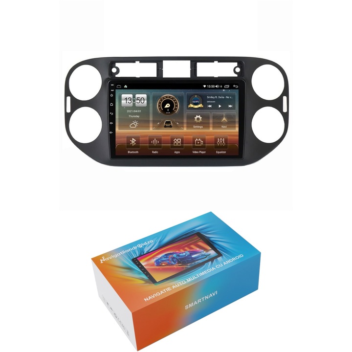 Navigatie SmartNavi cu Android VW Tiguan I 2012 - 2018, 4GB RAM, Radio GPS Dual Zone, Display HD QLED 9", Carplay si Android Auto, Wi-Fi si slot SIM 4G, Bluetooth, MirrorLink, USB