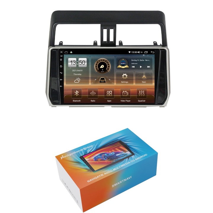 Navigatie SmartNavi cu Android Toyota Land Cruiser Prado J150 dupa 2017, 4GB RAM, Radio GPS Dual Zone, Display HD QLED 10", Carplay si Android Auto, Wi-Fi si slot SIM 4G, Bluetooth, MirrorLink, USB