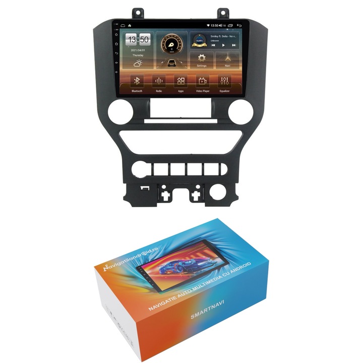 Navigatie SmartNavi cu Android Ford Mustang 2014 - 2021 cu navigatie originala, 4GB RAM, Radio GPS Dual Zone, Display HD QLED 9", Carplay si Android Auto, Wi-Fi si slot SIM 4G, Bluetooth, MirrorLink, USB