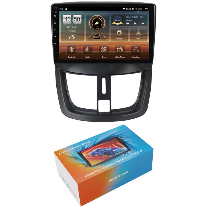 Navigatie SmartNavi cu Android Peugeot 206+ 2009 - 2014, 4GB RAM, Radio GPS Dual Zone, Display HD QLED 9", Carplay si Android Auto, Wi-Fi si slot SIM 4G, Bluetooth, MirrorLink, USB
