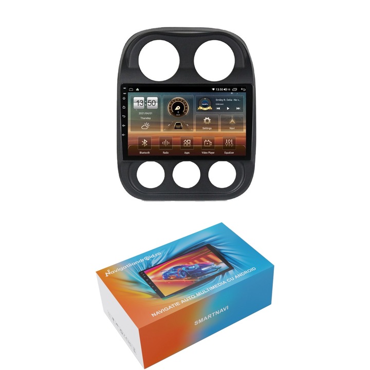 Navigatie SmartNavi cu Android Jeep Compass I 2011 - 2016, 4GB RAM, Radio GPS Dual Zone, Display HD QLED 10", Carplay si Android Auto, Wi-Fi si slot SIM 4G, Bluetooth, MirrorLink, USB