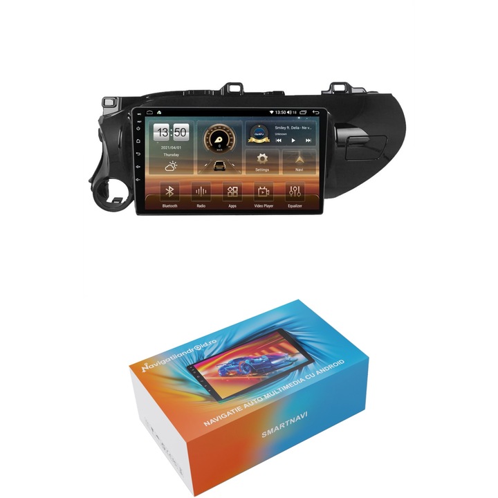 Navigatie SmartNavi cu Android Toyota Hilux VIII dupa 2015, 4GB RAM, Radio GPS Dual Zone, Display HD QLED 10", Carplay si Android Auto, Wi-Fi si slot SIM 4G, Bluetooth, MirrorLink, USB