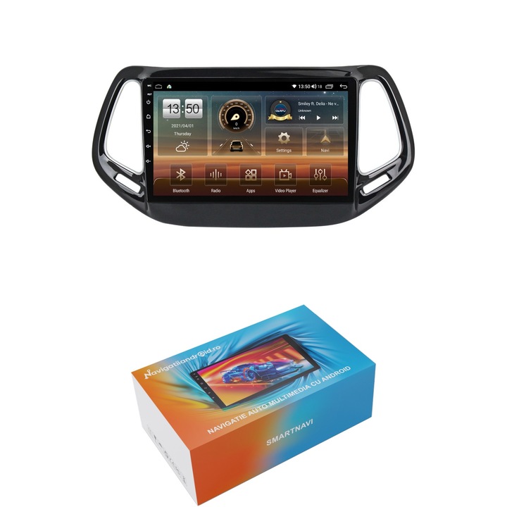 Navigatie SmartNavi cu Android Jeep Compass II 2016 - 2021, 4GB RAM, Radio GPS Dual Zone, Display HD QLED 10", Carplay si Android Auto, Wi-Fi si slot SIM 4G, Bluetooth, MirrorLink, USB