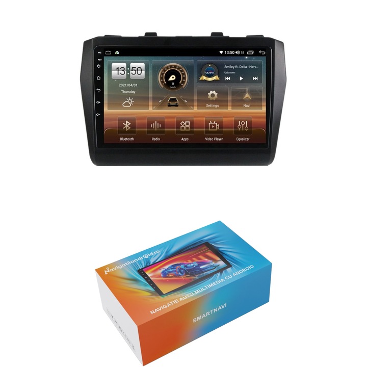 Navigatie SmartNavi cu Android Suzuki Swift V dupa 2017, 4GB RAM, Radio GPS Dual Zone, Display HD QLED 9", Carplay si Android Auto, Wi-Fi si slot SIM 4G, Bluetooth, MirrorLink, USB
