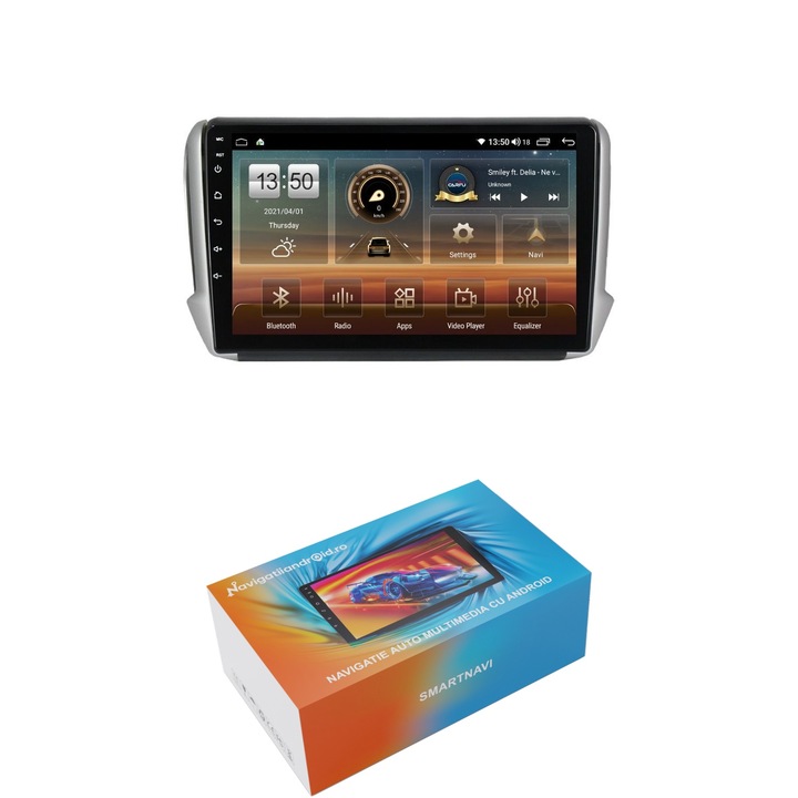 Navigatie SmartNavi cu Android Peugeot 208 I 2012 - 2019, 4GB RAM, Radio GPS Dual Zone, Display HD QLED 10", Carplay si Android Auto, Wi-Fi si slot SIM 4G, Bluetooth, MirrorLink, USB