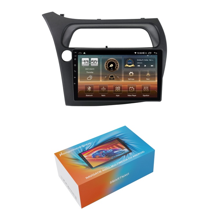 Navigatie SmartNavi cu Android Honda Civic VIII Hatchback 2006 - 2011, 4GB RAM, Radio GPS Dual Zone, Display HD QLED 9", Carplay si Android Auto, Wi-Fi si slot SIM 4G, Bluetooth, MirrorLink, USB