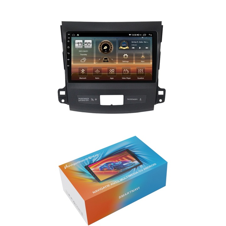 Navigatie SmartNavi cu Android Mitsubishi Outlander II 2006 - 2012, 4GB RAM, Radio GPS Dual Zone, Display HD QLED 9", Carplay si Android Auto, Wi-Fi si slot SIM 4G, Bluetooth, MirrorLink, USB