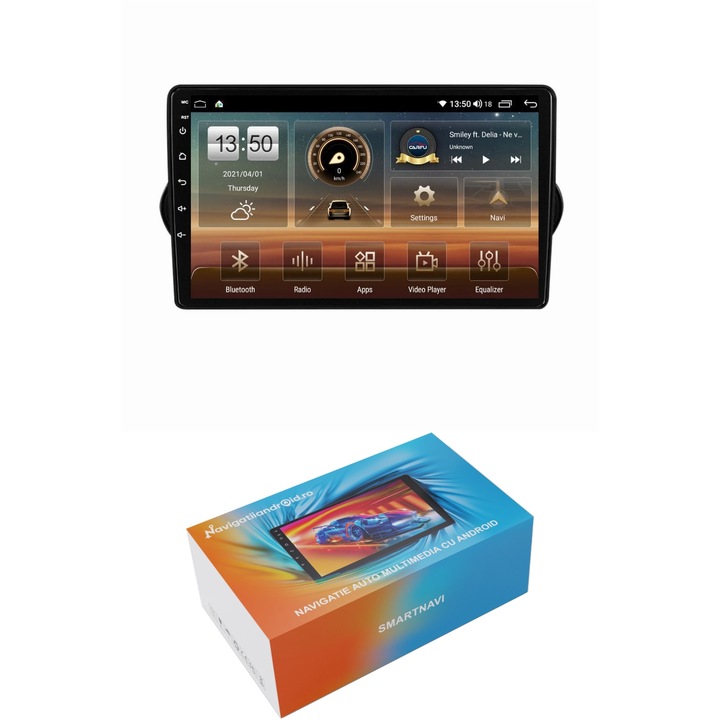 Navigatie SmartNavi cu Android Fiat Tipo dupa 2015, 4GB RAM, Radio GPS Dual Zone, Display HD QLED 9", Carplay si Android Auto, Wi-Fi si slot SIM 4G, Bluetooth, MirrorLink, USB