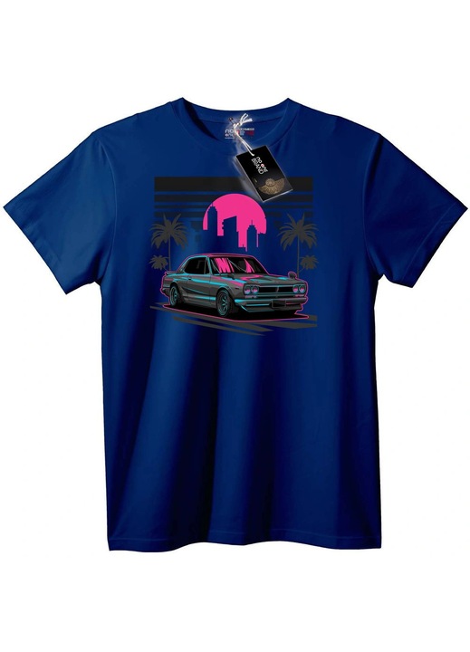 Tricou cu Oraș Neon, Bleumarin, S