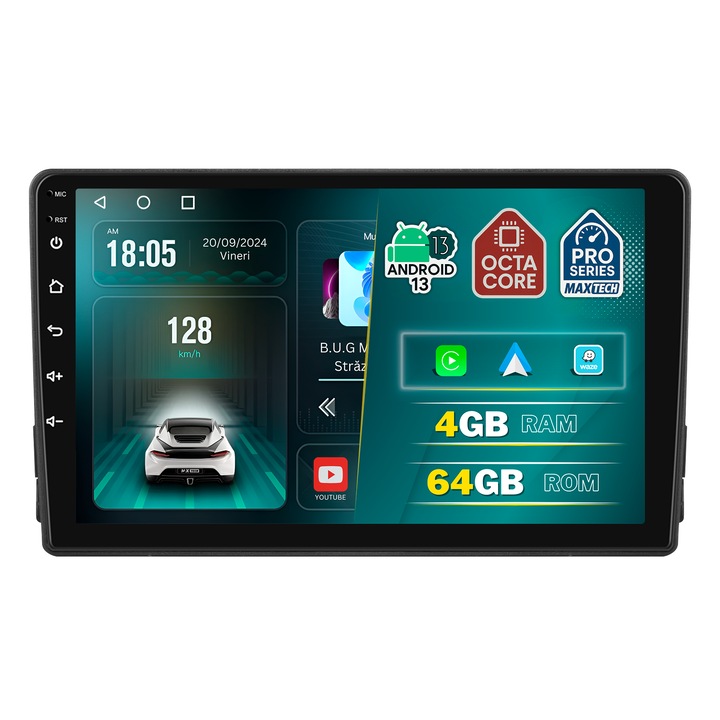 Navigatie Toyota AURIS II (2013-2015) pre-facelift dedicata, MaxTech® PRO SERIES, 4 GB Ram 64 GB Rom OctaCore, Carplay & Android auto, Ecran 9 ” HD Touch, GPS, Wifi, Bluetooth, Radio, USB, EQ