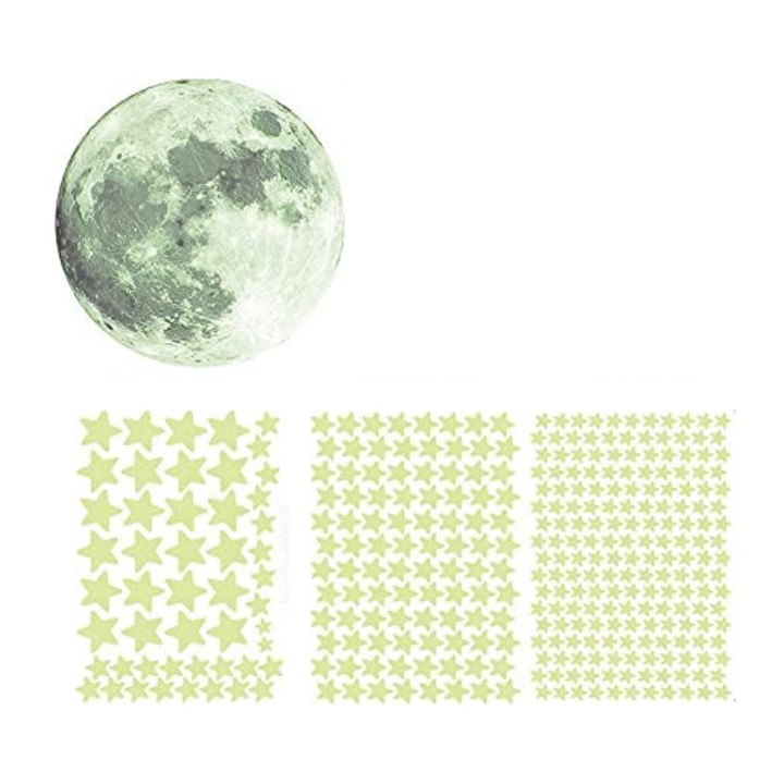 Autocolante decorative Daxiao, luna si stele, verde, 30x30cm, set