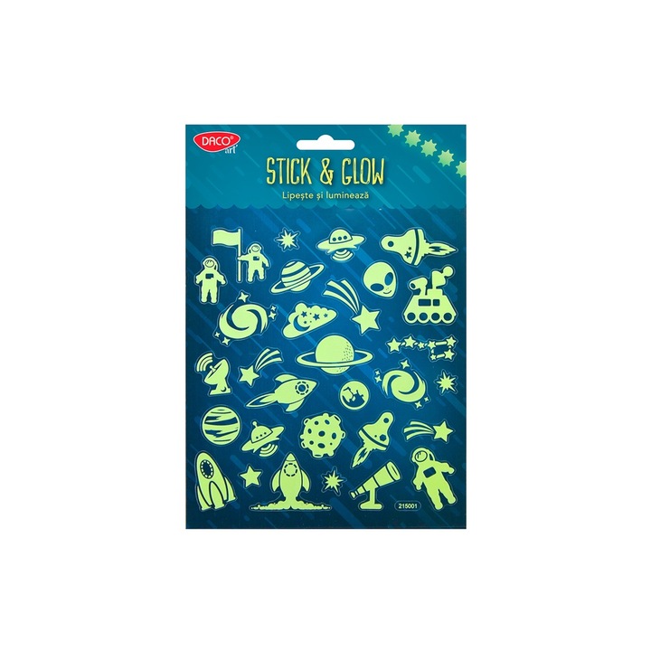 Set Stickere Decorative Fosforescente DACOart Cosmos, 15x16.6 cm, pentru Camera Copilului