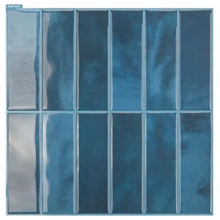 Set 10 placi decorative Art3D autoadezive, albastru, 30x30 cm, vinil pentru bucatarie si baie