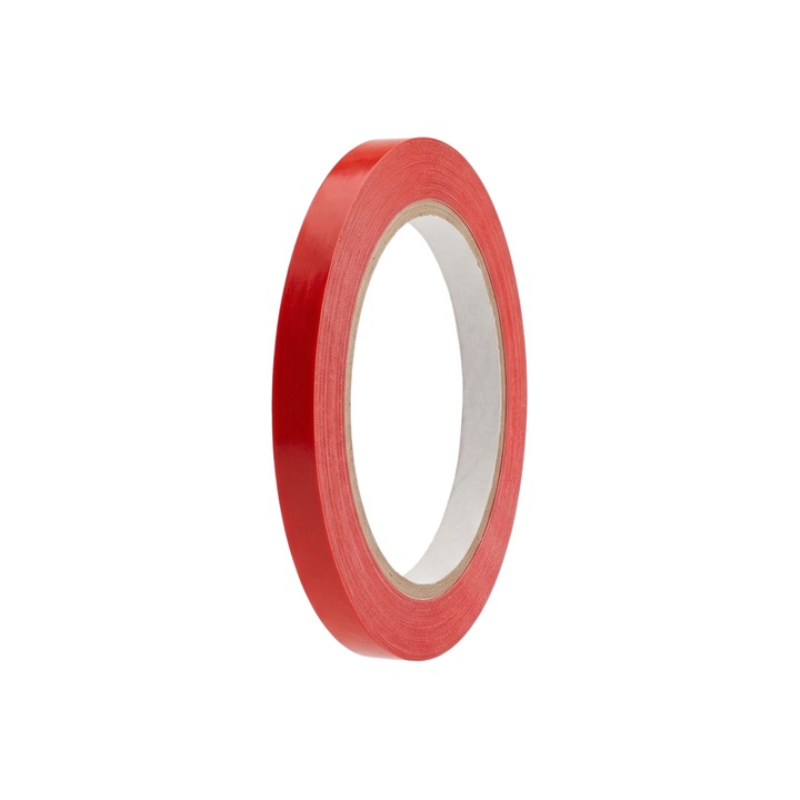 Banda adeziva PVC pentru Sigilat si Inchis Pungi AGO Premium, 9 mm x 66 m, Rosie, Solvent, Lungime masurata 66 m, Agopack