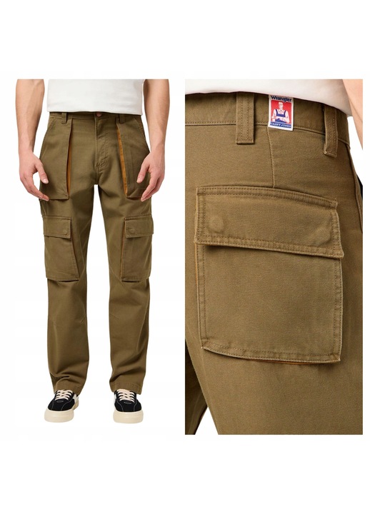 Férfi Rövidnadrág, Wrangler, Casey Jones Cargo Pant, Laza Illeszkedés, Közepes Derék, Hosszú, 6 Zseb, Cipzár, Pamut, W32-L32 US, Zöld