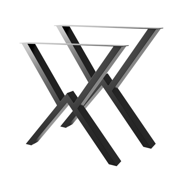 Picioare metalice MetaloPro Breda pentru masă, set 2 buc, design în X, finisaj negru mat
