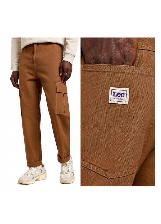 Мъжки къси панталони, Lee, карго, по мярка, средна талия, дълги, джобове, цип, памук, кафяви, Бежов