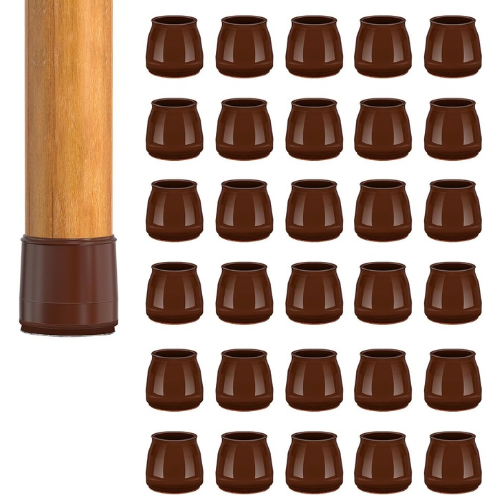 Set 35 Protectii Picioare Mobila Delpi, Silicon, Anti-Zgarieturi, Latime 23 mm, Inaltime 32 mm, Maro