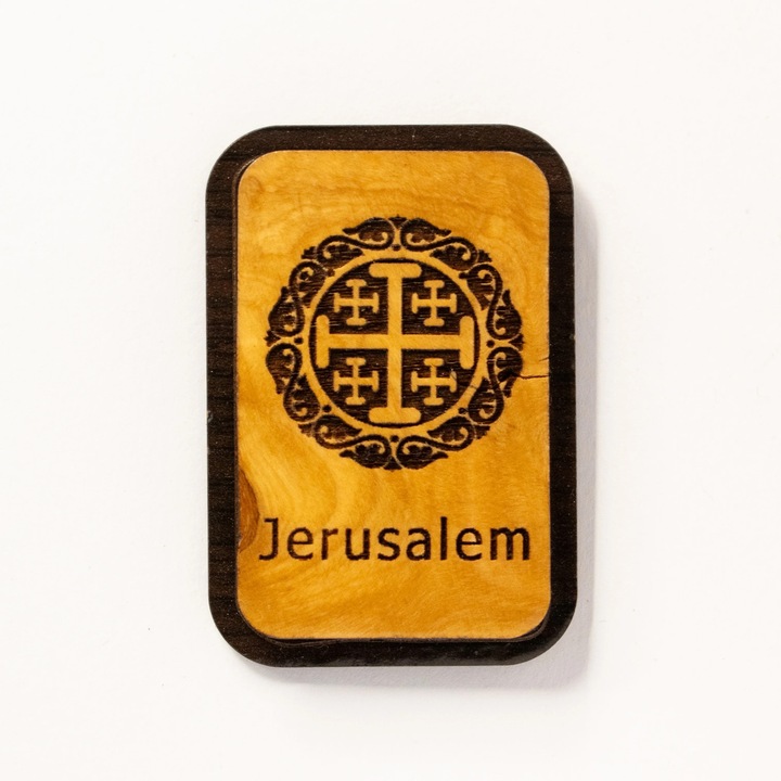 Magnet din lemn cu crucea medievala a Ierusalimului