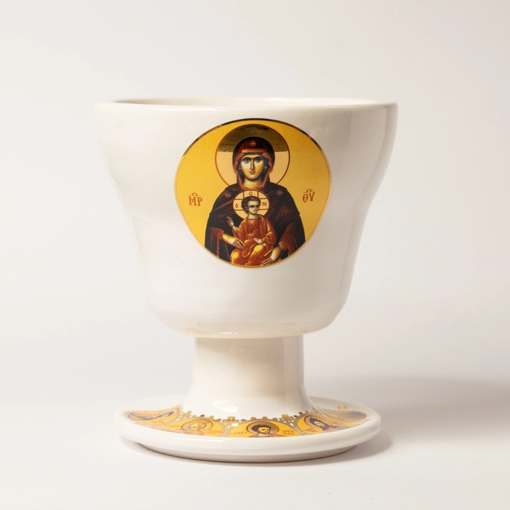 Suport din Ceramica pentru manuchiul celor de 33 de Lumanari – Decorat cu Icoana Maicii Domnului si Sfinti