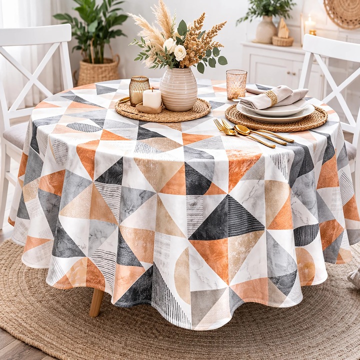 Fata de masa rotunda 180 cm antimurdarire, Eleganta Portocaliu/Gri Ralex Pucioasa