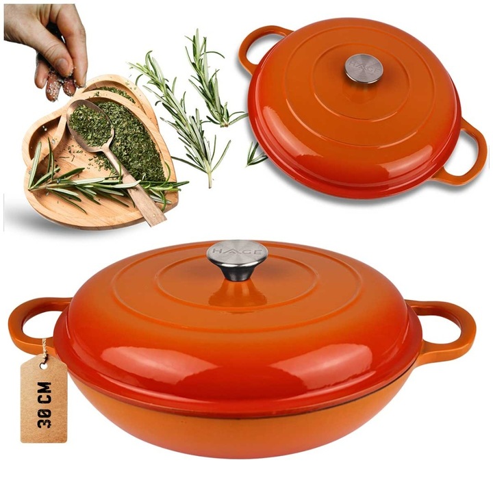 Oala din fonta emailata HAGE, 30cm, 3L, portocalie