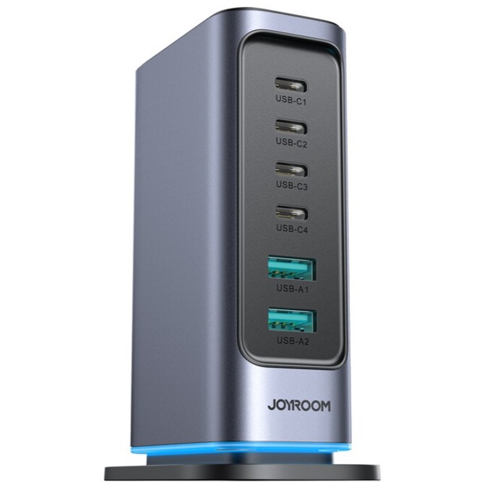 Incarcator retea Multi-port 65W Joyroom TCL06, GaN, Incarcare rapida, Super Quick Charge, Power Delivery, 4xUSB-C, 2xUSB-A, Negru