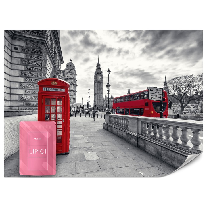 Fototapet Muralo Cabina Telefonica Rosie 250x175 Abstractie Oras Mare Pentru Living