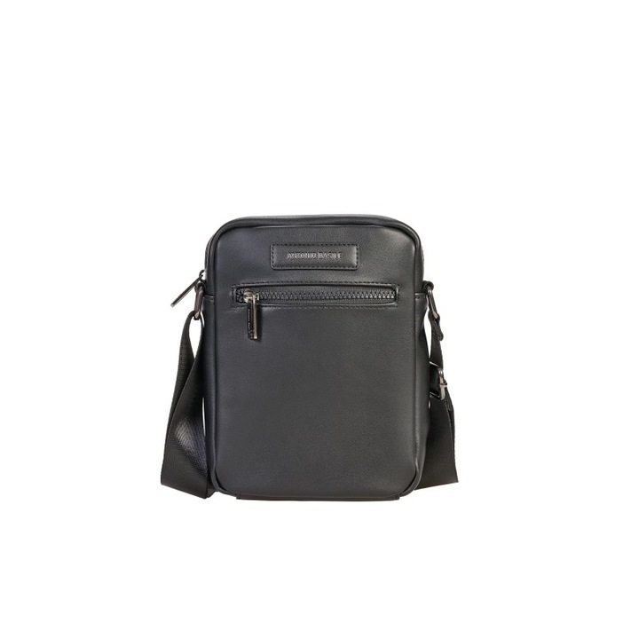 Borseta barbati Antonio Basile, Piele ecologica, 21x17x7.5 cm, Neagra