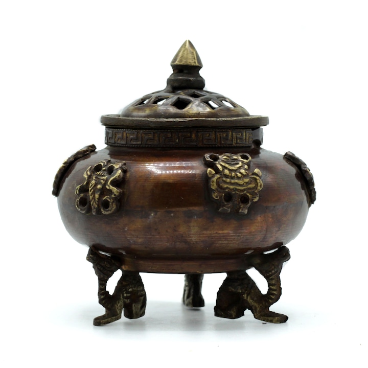 Arzator de tamaie tibetan din alama 6 simboluri, aparate aromaterapie si wellness