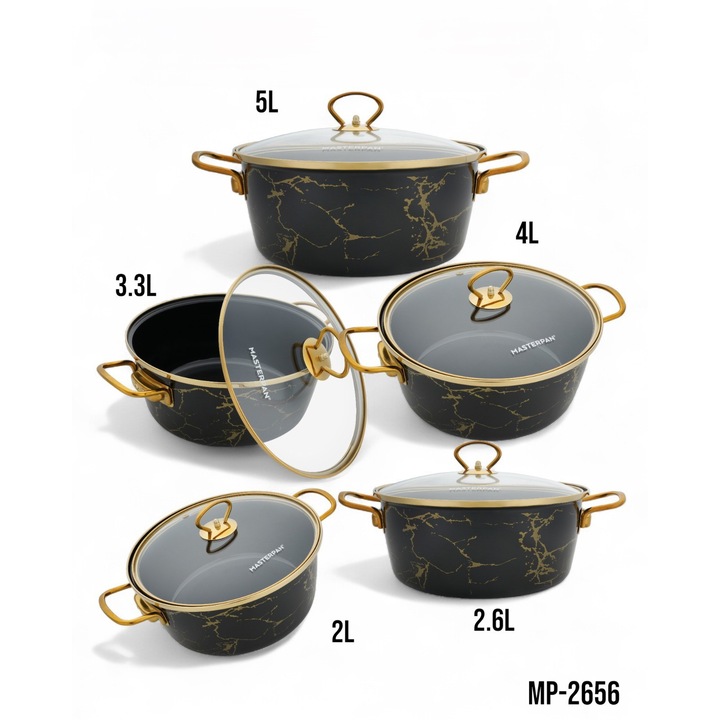 Set oale si cratite, Masterpan, 10 piese, emailate, pentru inductie si gaz