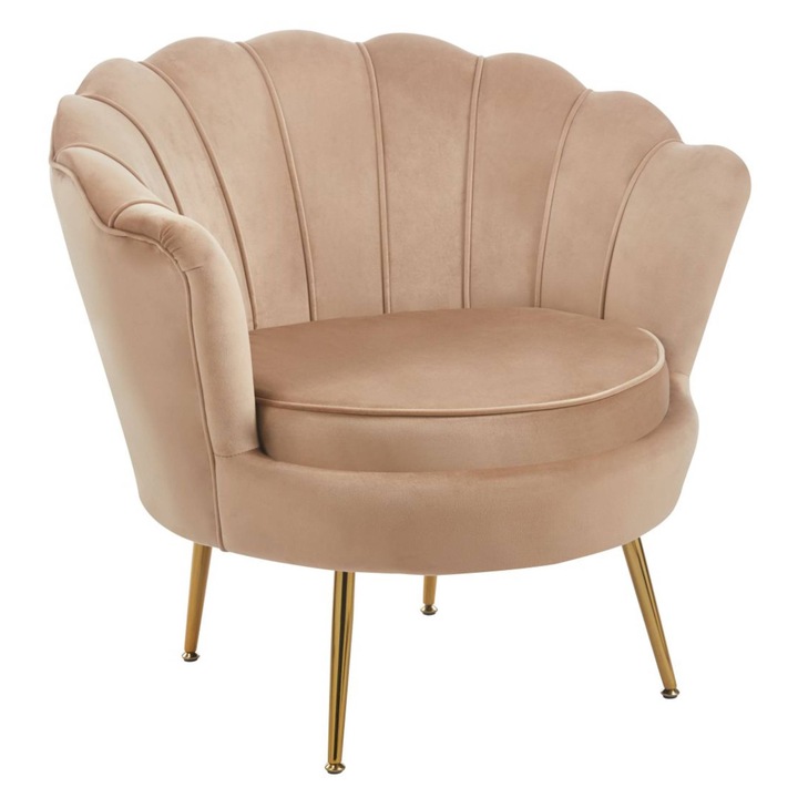 Fotoliu Welurowe Cappuccino, Furnitex, Mare, Picioare Aurii