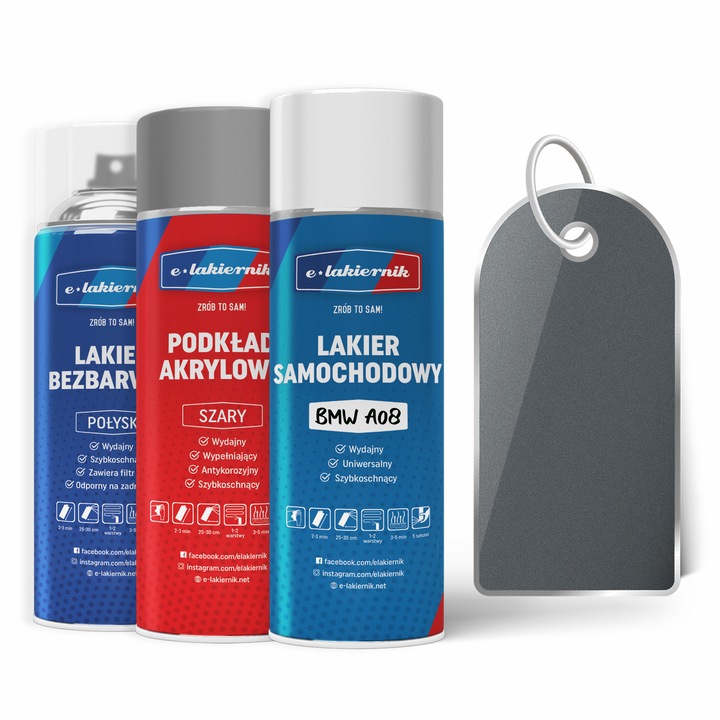 Vopsea auto, e-lakiernik, Lakier Samochodowy w Sprayu Zestaw Naprawczy BMW A08, argintiu