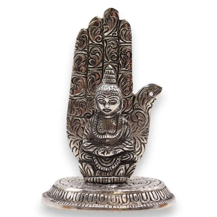 Suport decorativ din aluminiu, Ancient Wisdom, Budda si Reka, 13x9cm