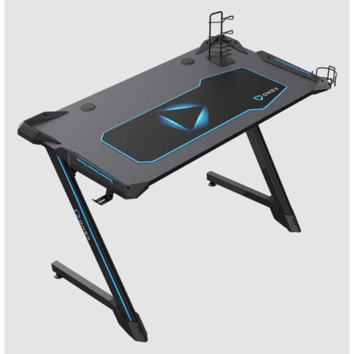 Birou gaming Onex GD1200Z, RGB, suport pentru cani, suport pentru casti, 114cm, negru