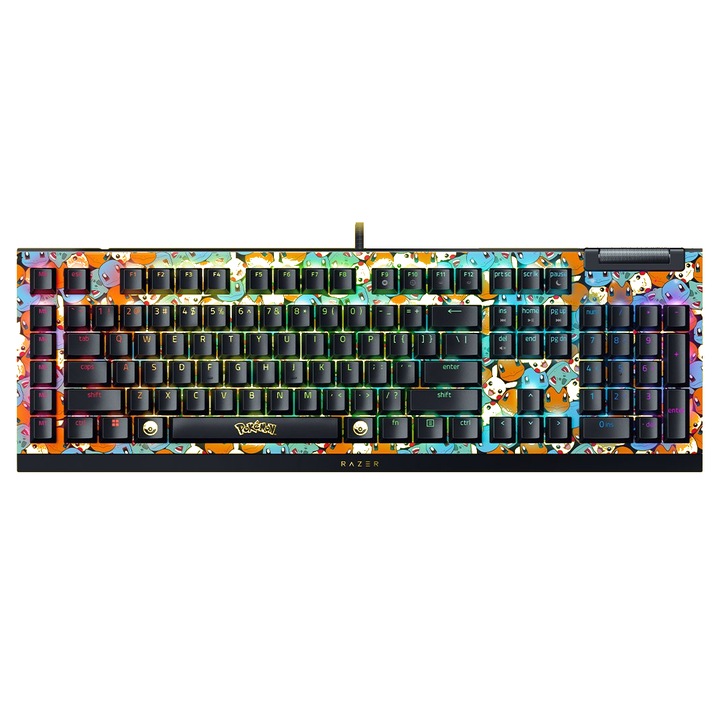Tastatura mecanica Razer BlackWidow V4 X Pokemon Edition, comutatoare Razer Green Clicky, US
