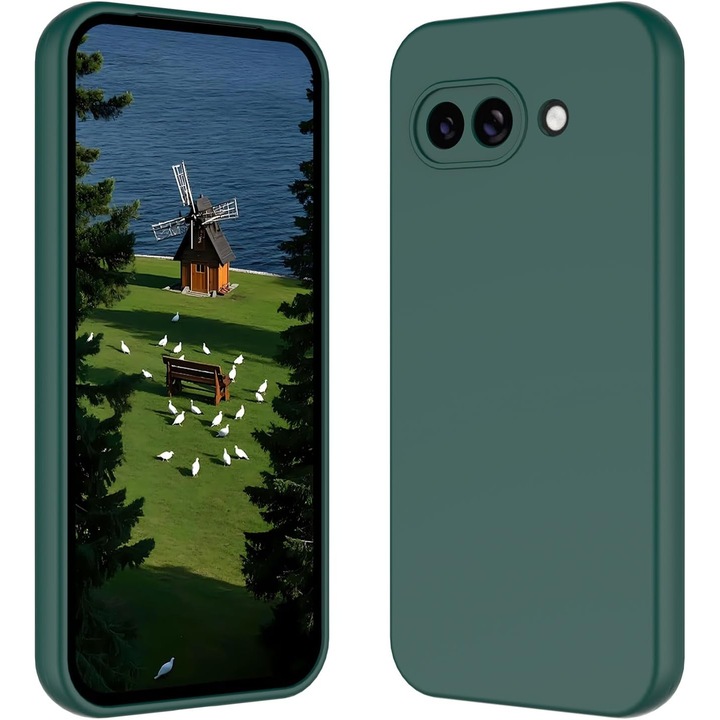 Калъф, съвместим с Google Pixel 10A, силиконов, ултра тънък, удароустойчив, Тъмнозелен