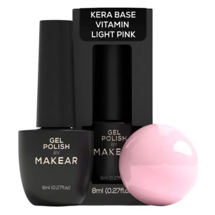 Baza colorata 2 in 1 Makear Kera Base Vitamin, roz deschis, 8 ml, pentru unghii delicate