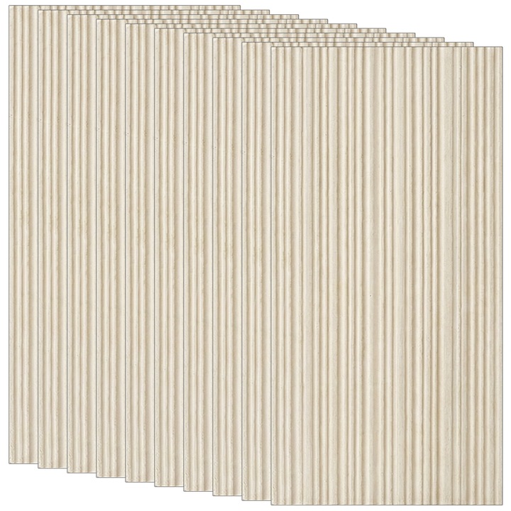 Set 10 x Panouri Decorative de Piatra din Fibrociment Texturat NEXTLY, Soft Stone Skin, Model Canelat/Riflat, Placi Piatra Pentru Perete, Interior/Exterior, 2-3mm grosime, 7.2mp acoperire, 60x120 cm, alb-crem