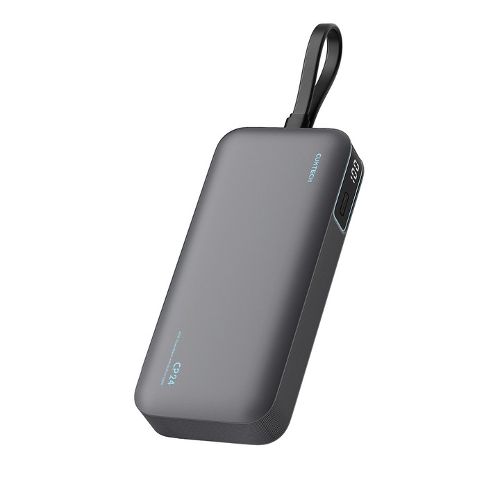 Baterie externa portabila Cuktech LPB200N, 20000mAh, 40W, 3A, 1x USB-C, 1x USB-A, 1x Cablu USB-C, Gri
