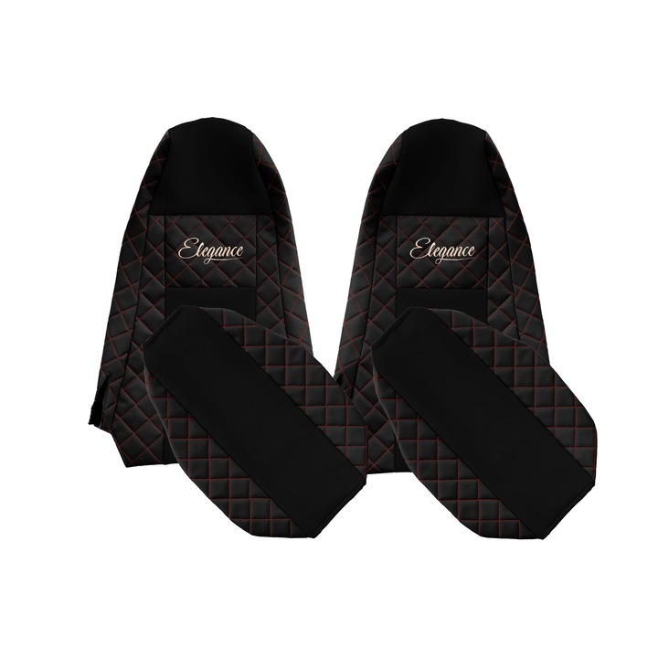 Huse scaune camion F-CORE ELEGANCE Q, Negru/Roșu, set 2 piese, material ecologic
