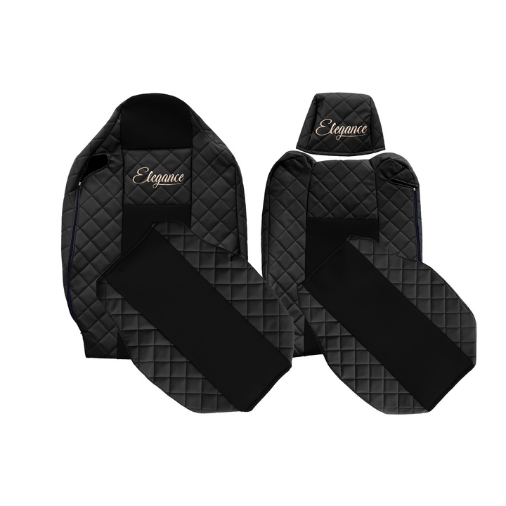 Huse scaune auto F-CORE, set 2 piese, negru, tetiera reglabilă, piele ecologică