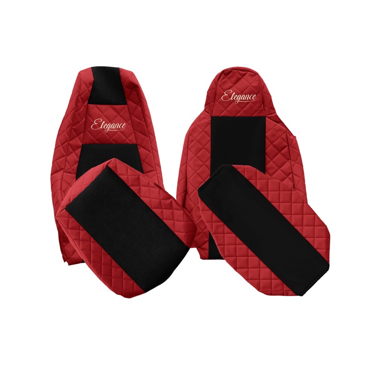 Huse scaune F-CORE, set 2 piese, roșu, piele ecologică și textil, pentru SCANIA S/R/P/L/G NEXTGEN