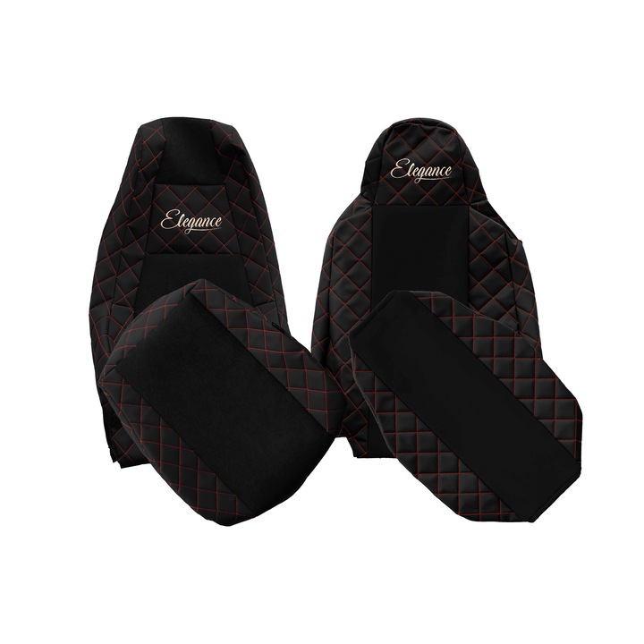 Huse scaune, F-CORE, set 2 piese, negru/roșu, tetieră integrată șofer și pasager