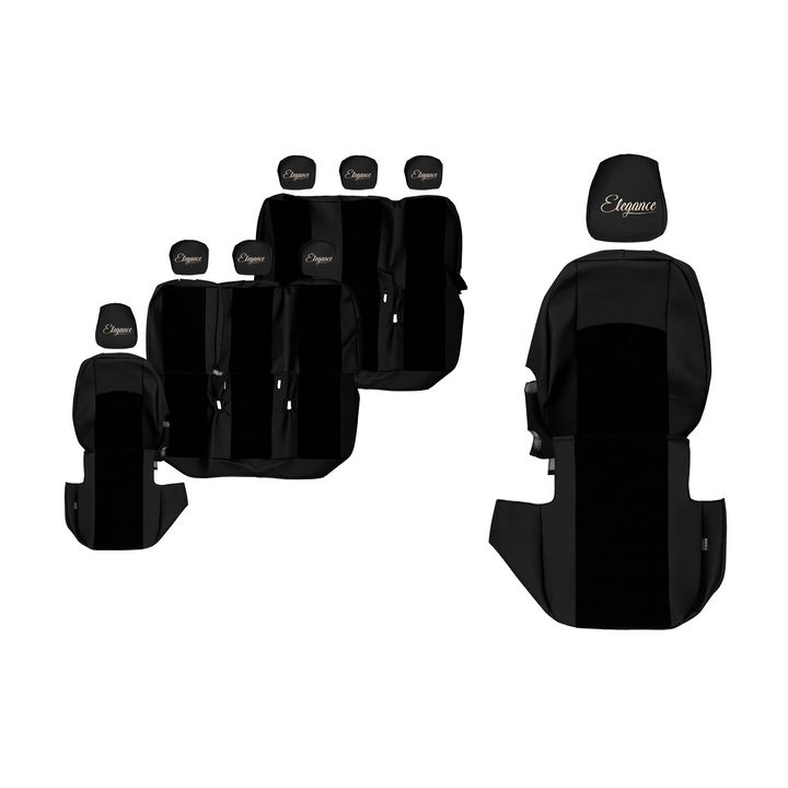 Huse scaune F-CORE ELEGANCE S, 8 locuri, 3 randuri, Negru, set complet