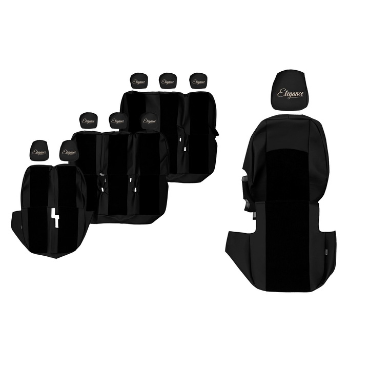Huse scaune F-CORE, set 9 piese, pentru FIAT TALENTO, RENAULT TRAFIC, OPEL VIVARO, NISSAN NV300, Negru, 3 randuri