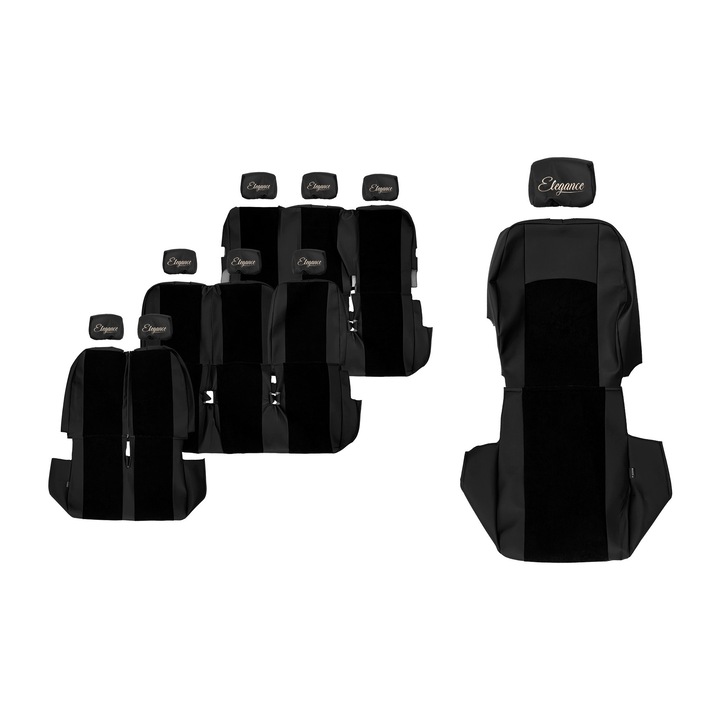 Huse scaune auto F-CORE, ELEGANCE S, 9 locuri, 3 randuri, Negru
