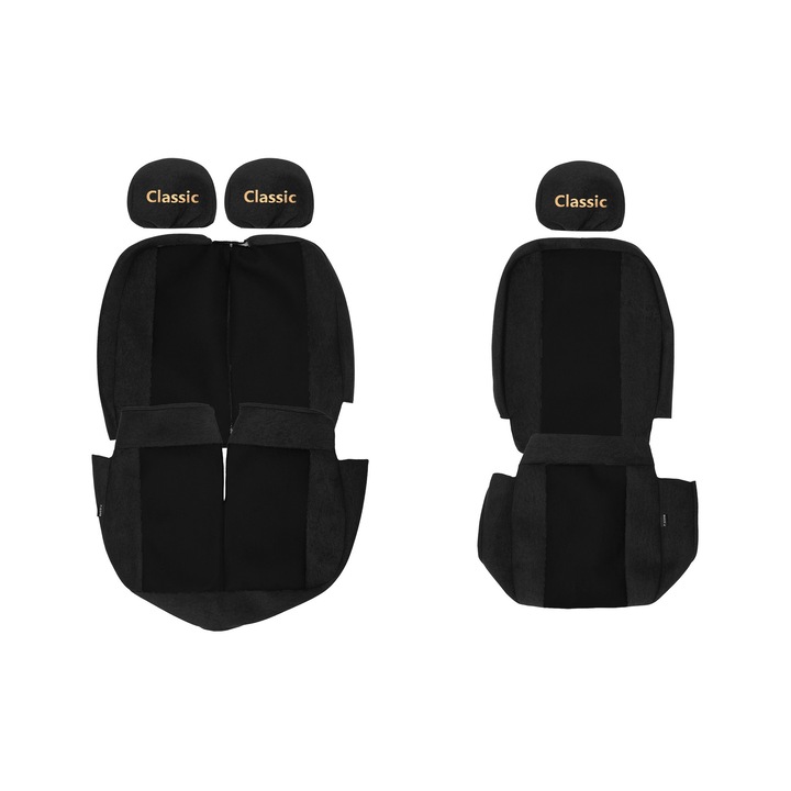 Huse scaune auto F-CORE CLASSIC set 3 piese, 1+2 locuri, negru, textil