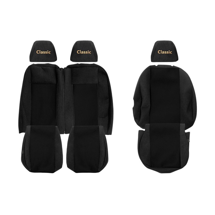 Husă scaun F-CORE, set 3 piese, negru, pentru Ford Transit Custom I (01.2012-12.2022), acces compartimente, masă în spătarul dublu