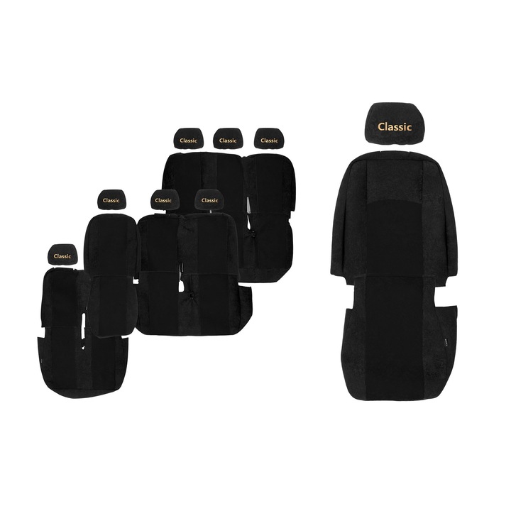 Huse scaune F-CORE CLASSIC, 9 locuri, Negru, set complet